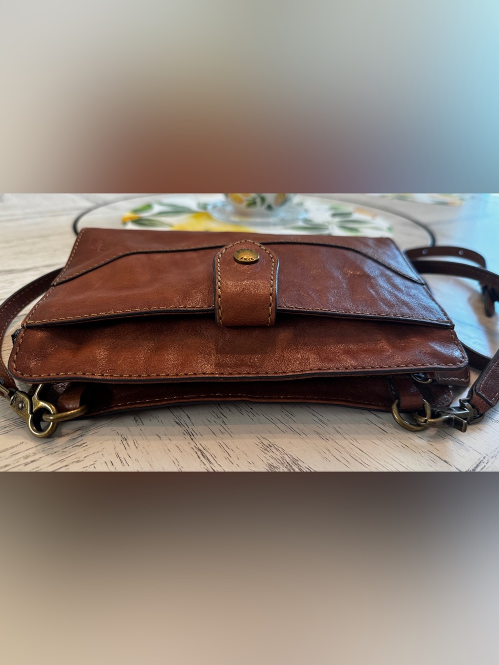 Frye Lucy Cognac Leather Crossbody Organizer Bag - Picture 10 of 16